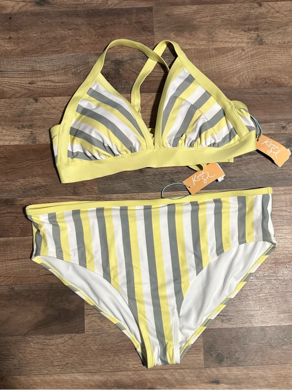 Kona Sol Yellow Stripe Bikini Set NWT